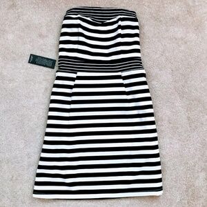 The Limited Black and White Striped Strapless Fit & Flare Mid-length Dress